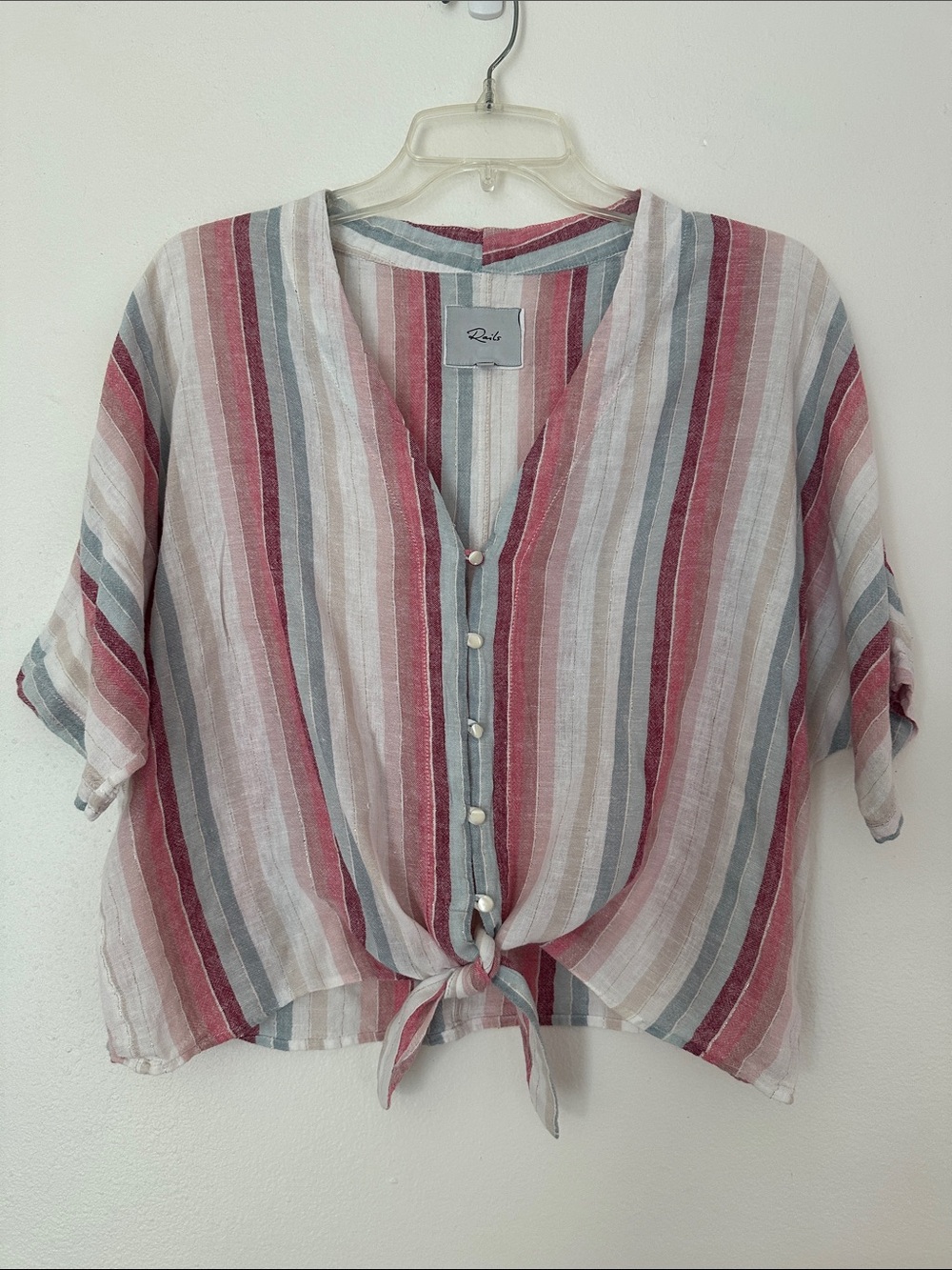 Rails Women Thea Tropic Stripe Button Front Linen Top Size Large EUC